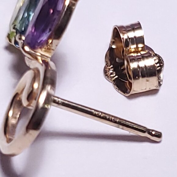 Estate 1.20ctw Natural Marquise Multi Gem 10Kt Y/G Swirl Drop post Earrings23094 - Picture 5 of 6